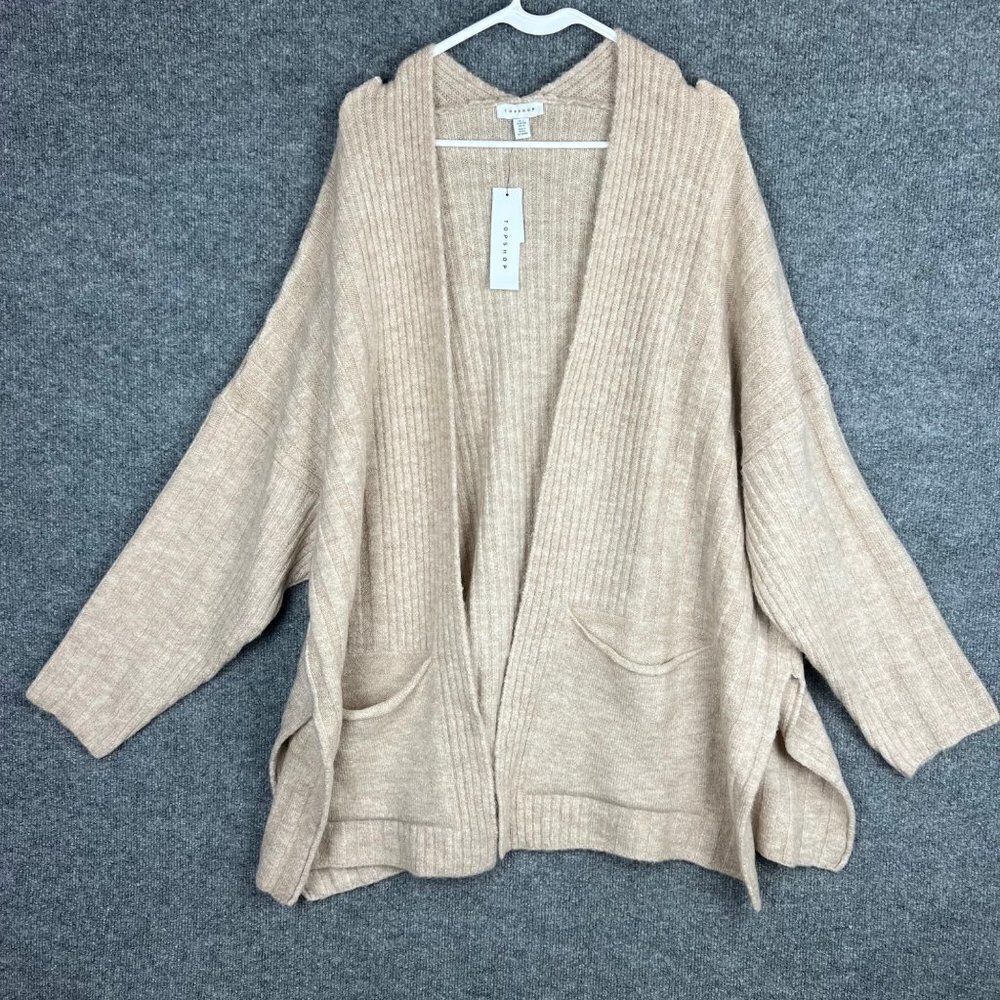 NWT Topshop Womens Ribbed Open Front Cozy Casual Cardigan Sweater Size 12